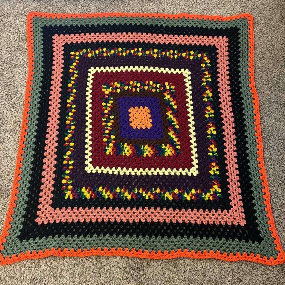 Handmade Multicolored Rainbow Afghan‎ Blanket Throw 70”x70” Crochet